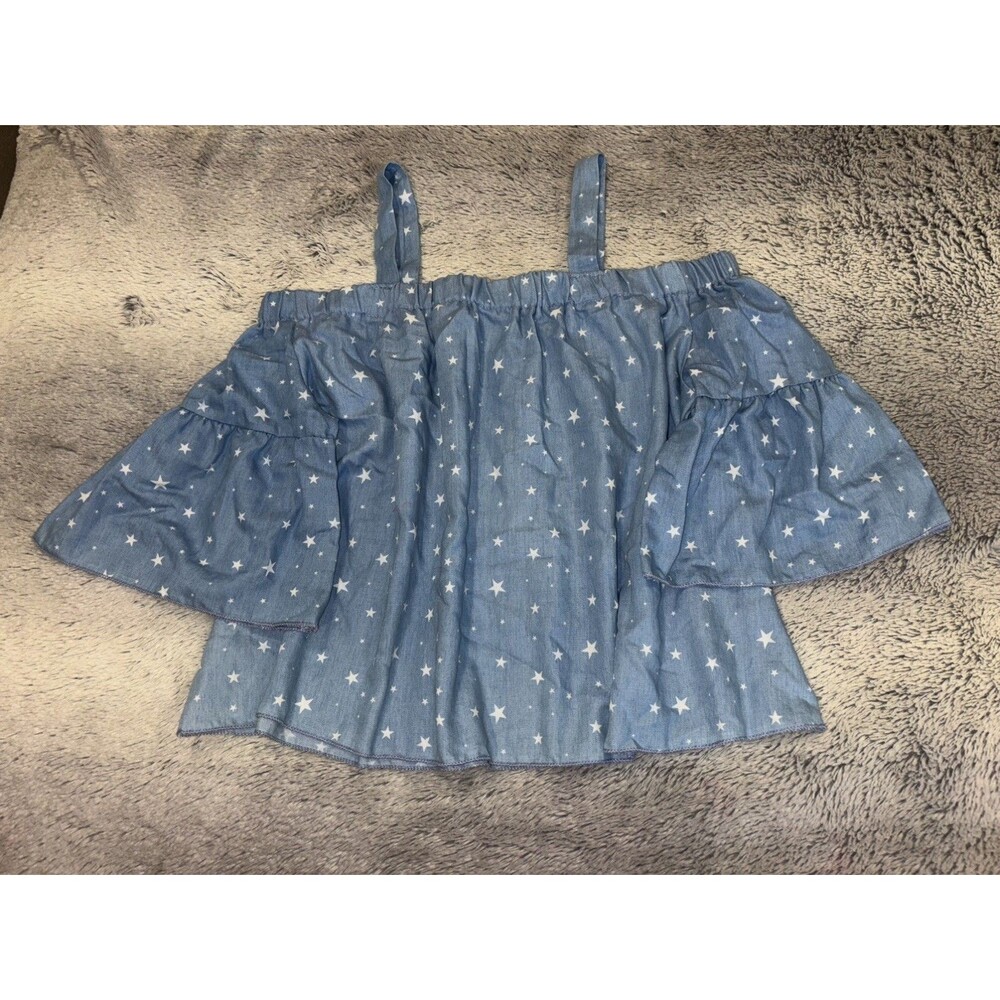 See you Monday blue Start top SZ M JULY 4 Off Shoulders cropped NWOT